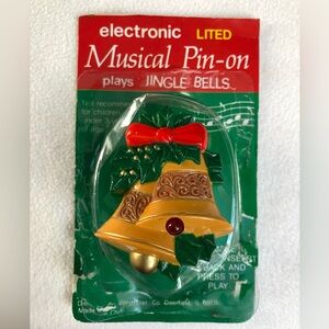 Vintage MUSICAL Jingle Bells Lighted Christmas Brooch Lapel Pin